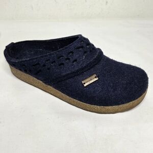 Haflinger Lacey Clogs Blue Wool Felt Slipper Boho Minimalist EU 39 US 8-8.5